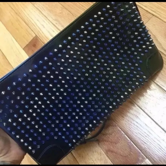 Christian Louboutin Loubiposh Blue Green Ocean Gradient Spike Clutch NEW - Picture 5 of 13